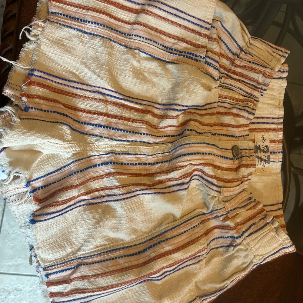 Free People Striped Shorts - Cream, Blue, Red